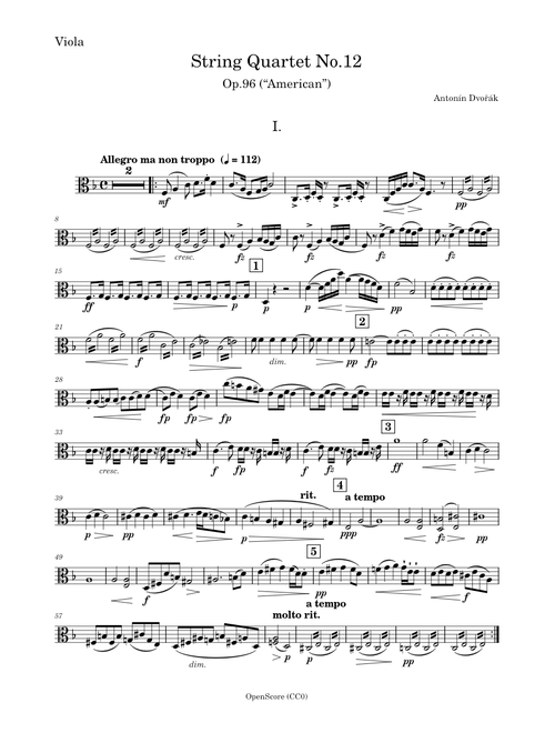 String Quartet No.12, Op.96 (“American”) – Antonín Dvořák - Viola PART