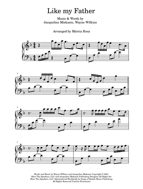 Like My Father (Arr. Márcia Rosa) - Jax (Piano Solo)