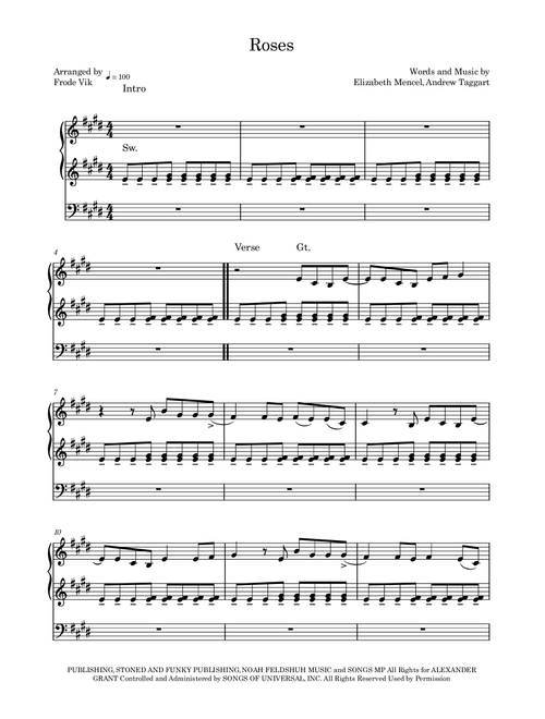 Roses (Arr. Frode Vik) - The Chainsmokers Feat Rozes (Organ)