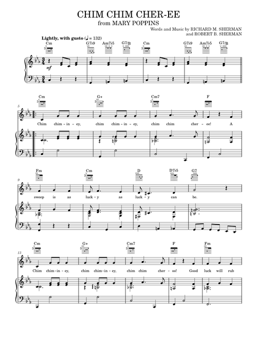 Chim Chim Cher-ee - Dick Van Dyke, Mary Poppins Movie, New Christy Minstrels, Sherman Brothers (Piano-Vocal-Guitar)
