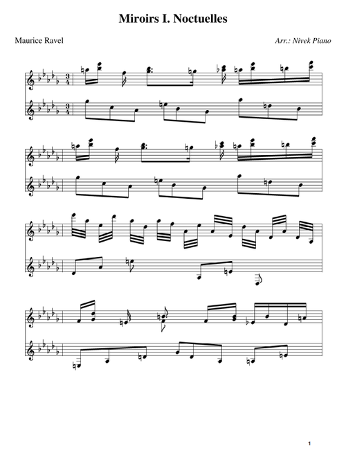 Miroirs I. Noctuelles - Maurice Ravel (Arr. Nivek Piano) (Piano Solo)
