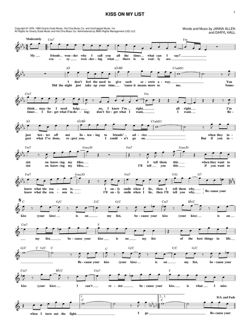 Kiss On My List - Hall & Oates (Lead Sheet - Fake Book)