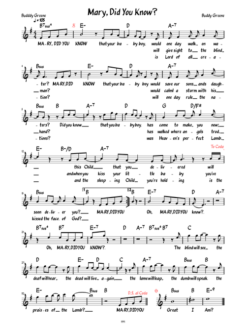 Mary, Did You Know? (Lead sheet with lyrics )