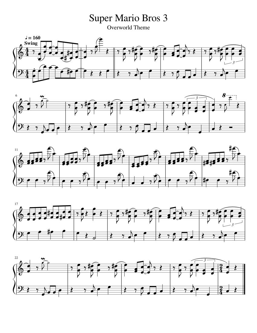 Super Mario Bros 3 Sheet Music for Piano (Solo) | MuseScore.com