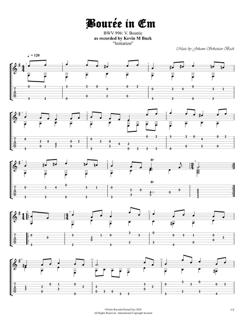 Bourée in Em by Kevin M Buck - J.S. Bach (Guitar Tab)