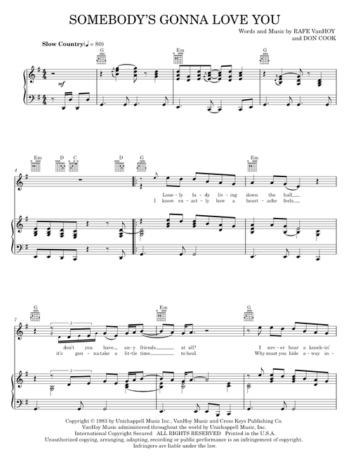 Somebody's Gonna Love You - Lee Greenwood (Piano-Vocal-Guitar)