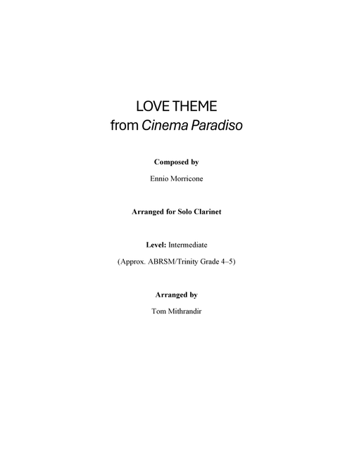 Love Theme (Tema D'amore) (Arr. Tom Mithrandir) - Andrea Morricone, Ennio Morricone (Clarinet Solo)