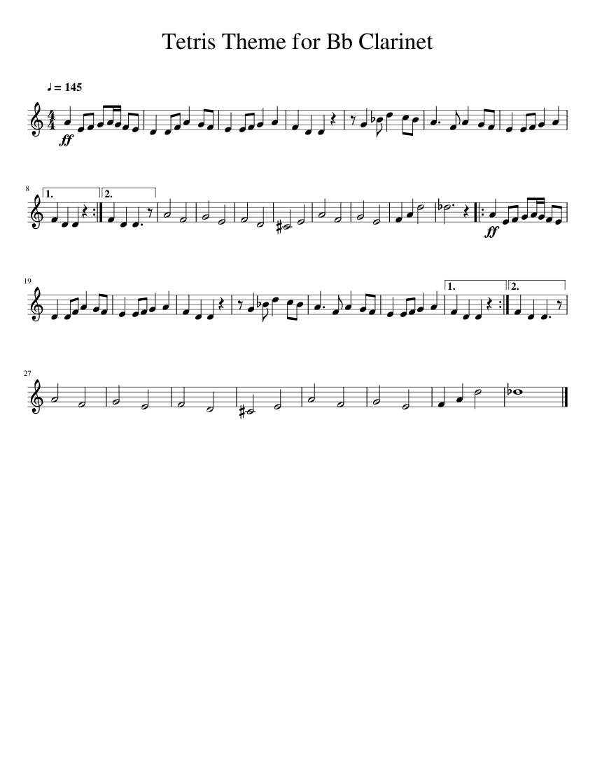 Tetris Theme for Bb Clarinet Sheet music for Clarinet in b-flat (Solo) |  