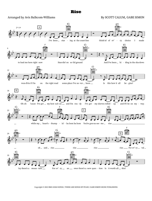 Rise (Arr. Avis Balkcom-Williams) - Scott Calum, Gabe Simon (Lead Sheet - Fake Book)