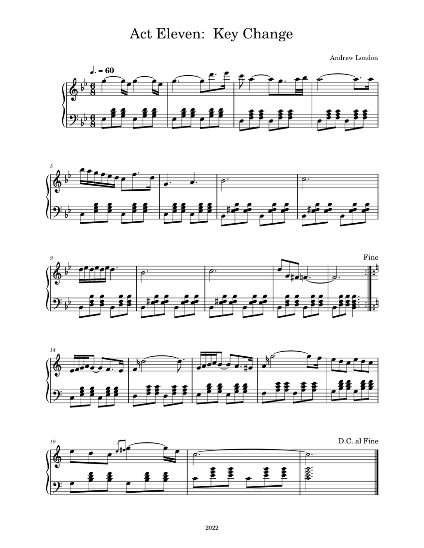 Eleven Act of Love Key Change Sheet music for Piano (Solo)