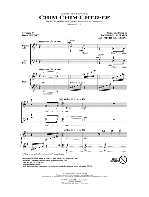 Chim Chim Cher-ee (from Mary Poppins) (arr. John Leavitt) - Sherman Brothers, Robert B Sherman, Richard M Sherman (Choral, SATB)