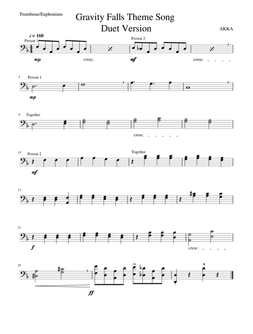 Gravity Falls Theme for Trombone/Euphonium (duet)
