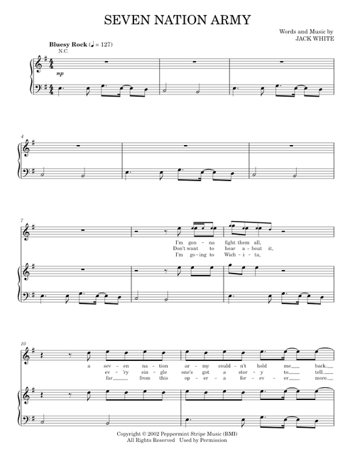 Seven Nation Army - Jack White, The White Stripes (Piano-Vocal-Guitar)
