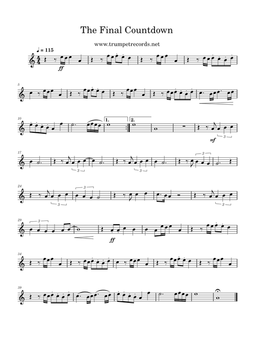 The Final Countdown - Trumpet Solo (PDF SCORES)