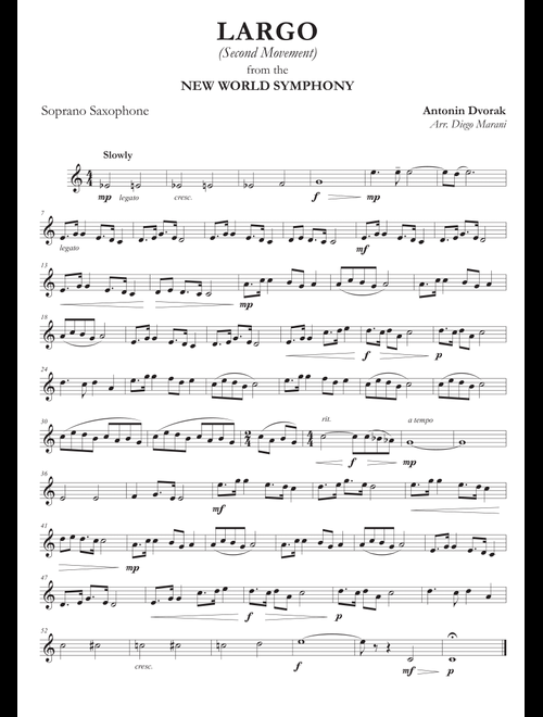 Largo from "New World Symphony" for Saxophone Quartet (Arr. Diego Marani) - Antonin Dvorak (Woodwind Ensemble)