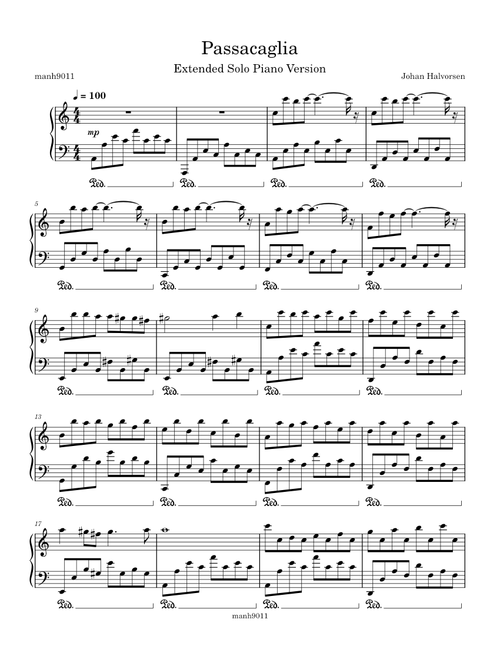 Passacaglia – Johan Halvorsen (Extended solo piano)
