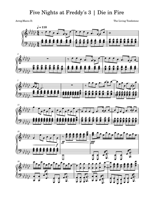 Die In A Fire (Arr. Marco D.) - The Living Tombstone With Eile Monty & Orko (Piano Solo)