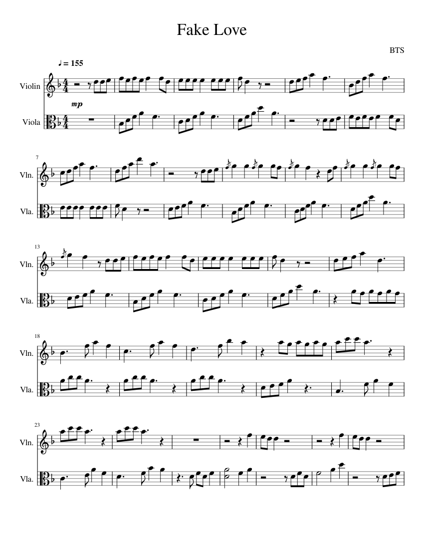 Fake Love Sheet Music for Violin, Viola (String Duet) | MuseScore.com