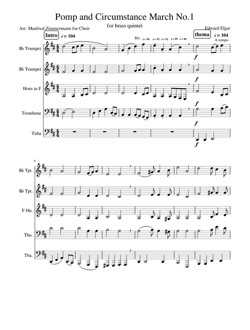 Pomp and Circumstance for Brass Quintet