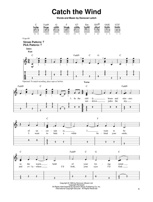 Catch The Wind - Donovan (Easy Guitar with TAB)