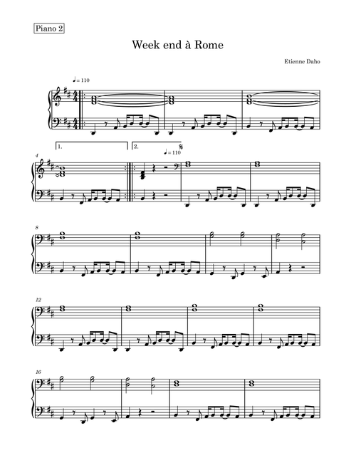 Week End A Rome (Arr. Sylvain Harvus) - Etienne Daho (Piano Duet)
