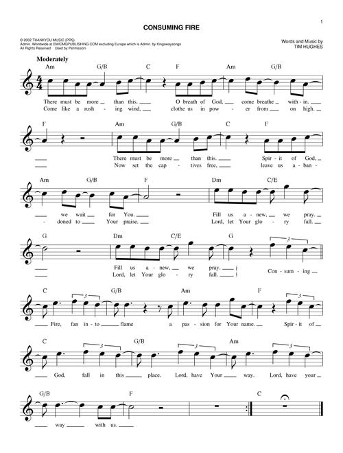 Consuming Fire - Tim Hughes (Easy Lead Sheet - Fake Book)