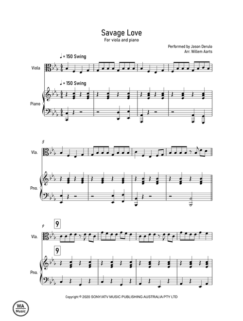 Savage Love (Arr. Willem Aarts) - Jason Derulo & Jawsh 685 (Viola and Piano)