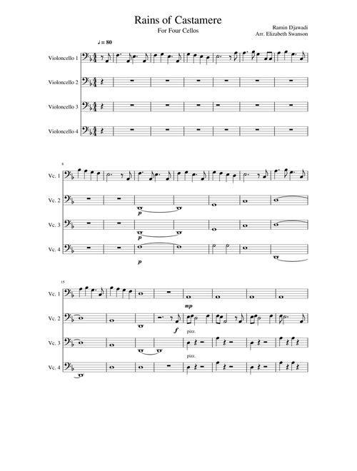 Rains of Castamere (for cello quartet)