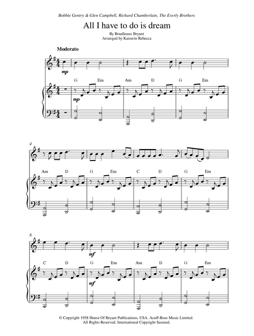 All I Have To Do Is Dream (Arr. Kaiserin Rebecca) - Bobbie Gentry & Glen Campbell (Violin and Piano)