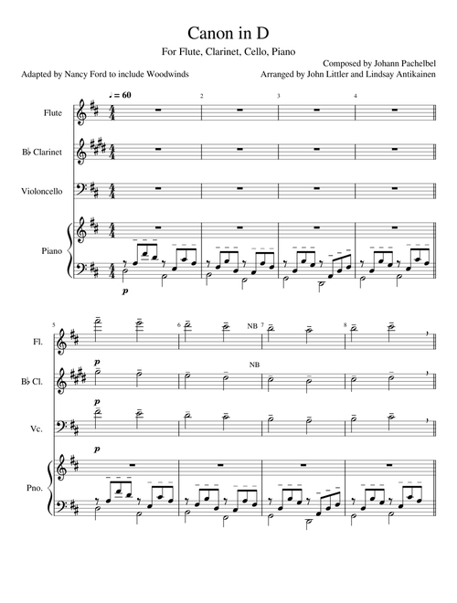 Canon in D - Johann Pachelbel (for Flute, Clarinet, Cello, Piano)