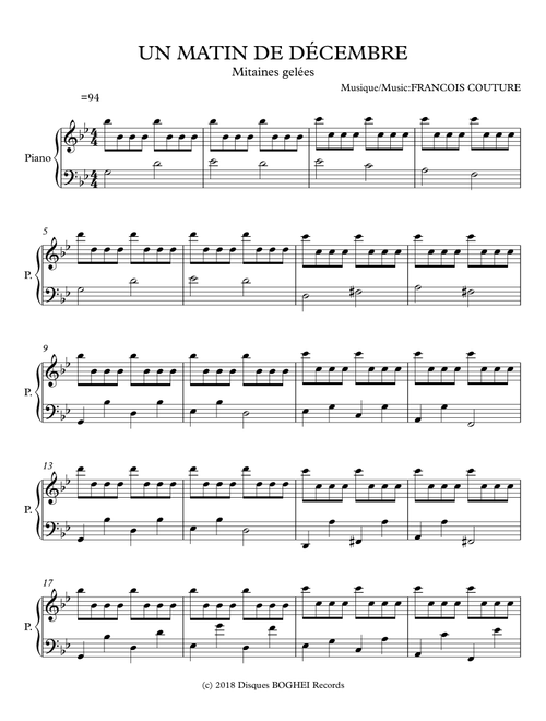 UN MATIN DE DÉCEMBRE - Mitaines gelées - Francois Couture (Easy Piano)