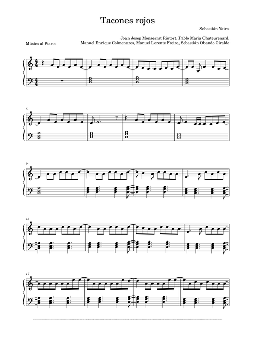 Tacones Rojos (Arr. Música al Piano) - Sebastian Yatra (Piano Solo)