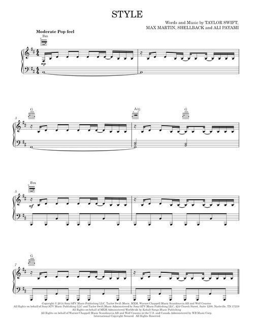 Style - Taylor Swift (Piano-Vocal-Guitar)
