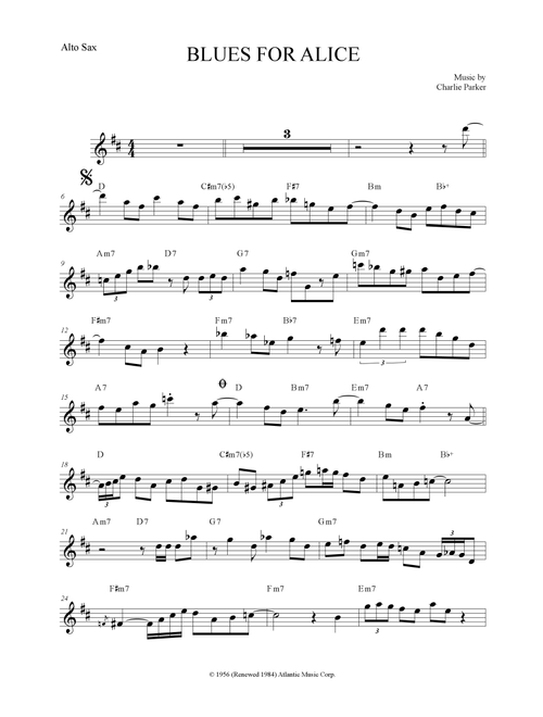 Blues For Alice (Arr. The Sheet Music Library) - Charlie Parker (Alto Sax Solo)