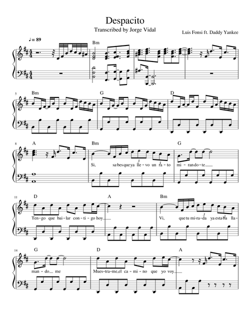 Despacito Piano Sheet Music Luis Fonsi ft Daddy Yankee sheet music arranged by Ваня Логош