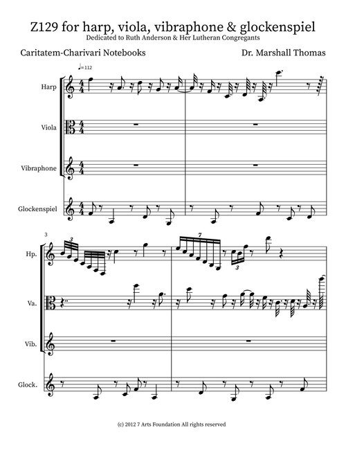Z129 for harp, viola, vibraphone & glockenspiel - Celebrity Chamber Players (Small Ensemble)