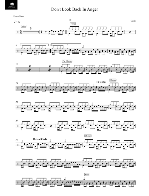 Don't Look Back In Anger (Arr. Drum Sheet MX) - Oasis (Drums)
