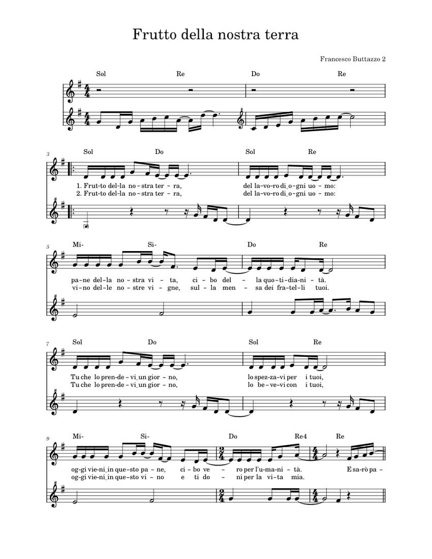 Testo Frutto Della Nostra Terra Frutto della nostra terra – Francesco Buttazzo Sheet music for Vocals