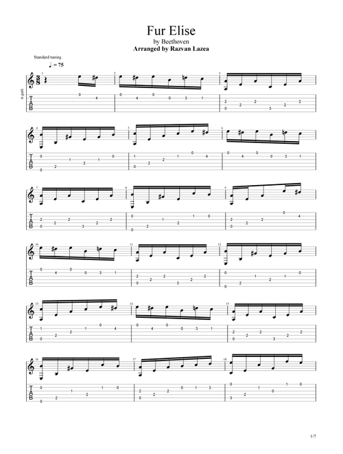 Beethoven - Fur Elise - Fingerstyle guitar (Arr. Razvan Lazea) (Guitar Tab)