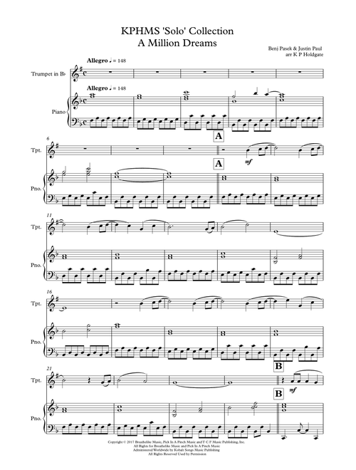 A Million Dreams (Arr. Kevin P Holdgate) - Pink (Trumpet and Piano)