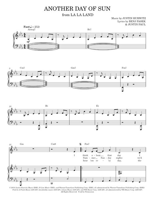 Another Day Of Sun (from La La Land) - La La Land Cast (Piano Vocal)