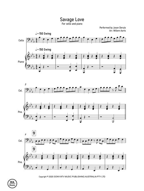 Savage Love (Arr. Willem Aarts) - Jason Derulo & Jawsh 685 (Cello and Piano)