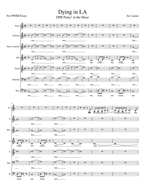 Dying In La (Arr. Stephen Lanza) - Panic! At The Disco (Choral, SATB)