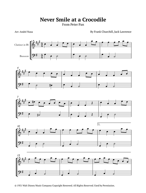 Never Smile At A Crocodile (Arr. André Nusa) - Jack Lawrence, Frank Churchill (Instrumental Duet)