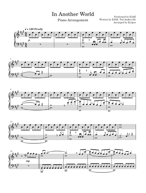 In Another World – EJAE - Piano Arrangement/Sheet Music