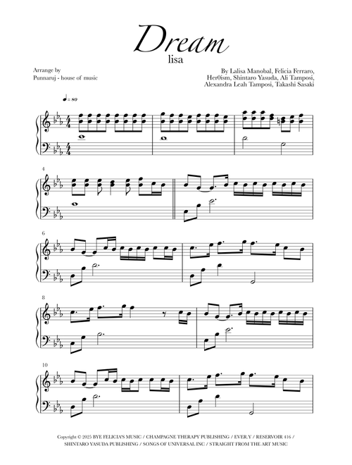 Dream (Arr. Punnaruj - House of Music) - LiSA (Piano Solo)