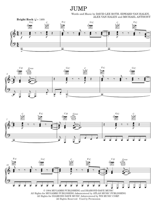 Jump - Glee TV Series, Van Halen (Piano-Vocal-Guitar)