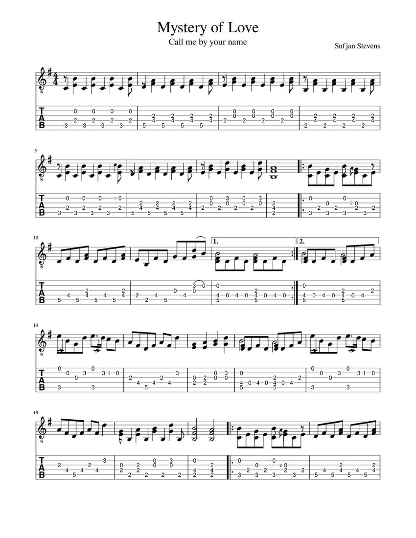 Mystery of Love Sheet music for Guitar (Solo)