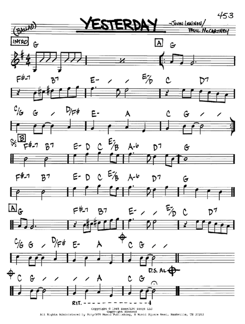 Yesterday - The Beatles (Real Book - Melody-Chords)