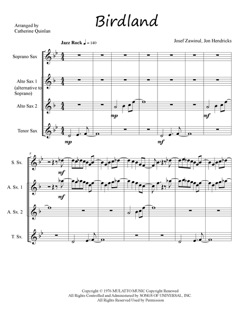 Birdland (Arr. Catherine Quinlan) - Manhattan Transfer (Woodwind Ensemble)